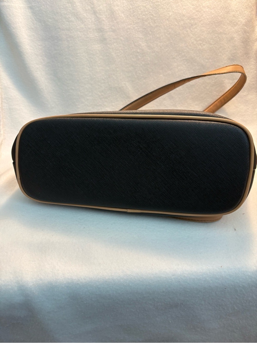 Gianni Bernini Black Tote with Tan Trim and Straps - Picture 3 of 6
